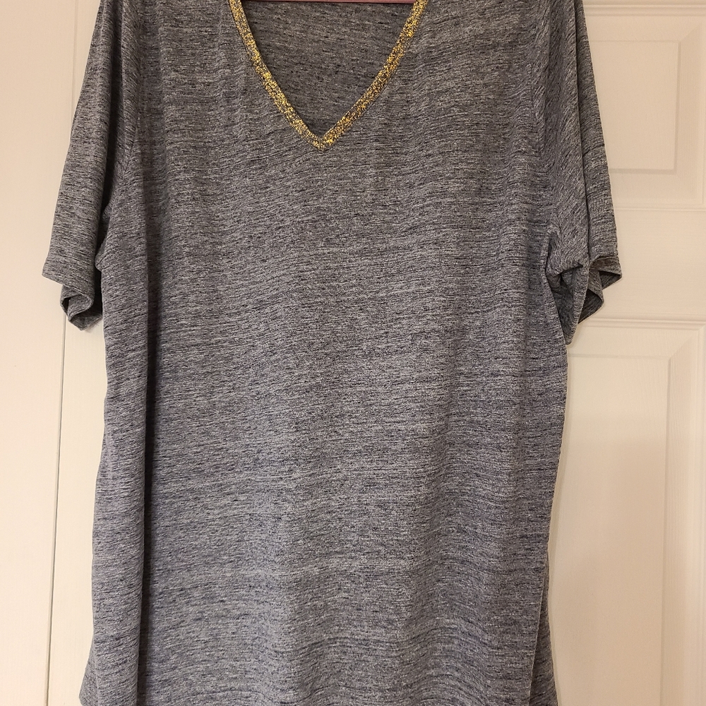 Lane Bryant V-neck Gray Perfect Sleeve T-shirt